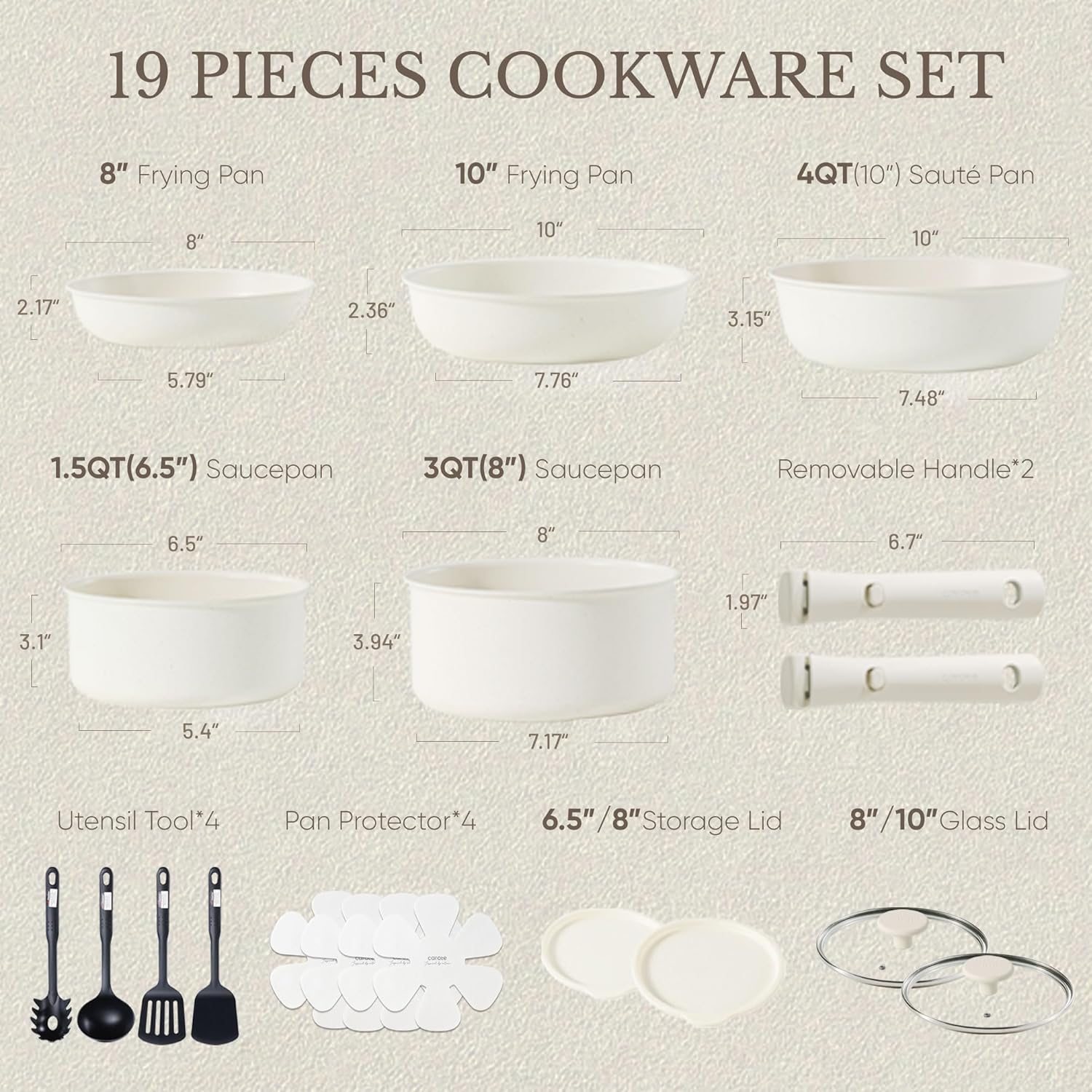 CAROTE 19pcs Pots and Pans Set, Nonstick Cookware Set Detachable Handle