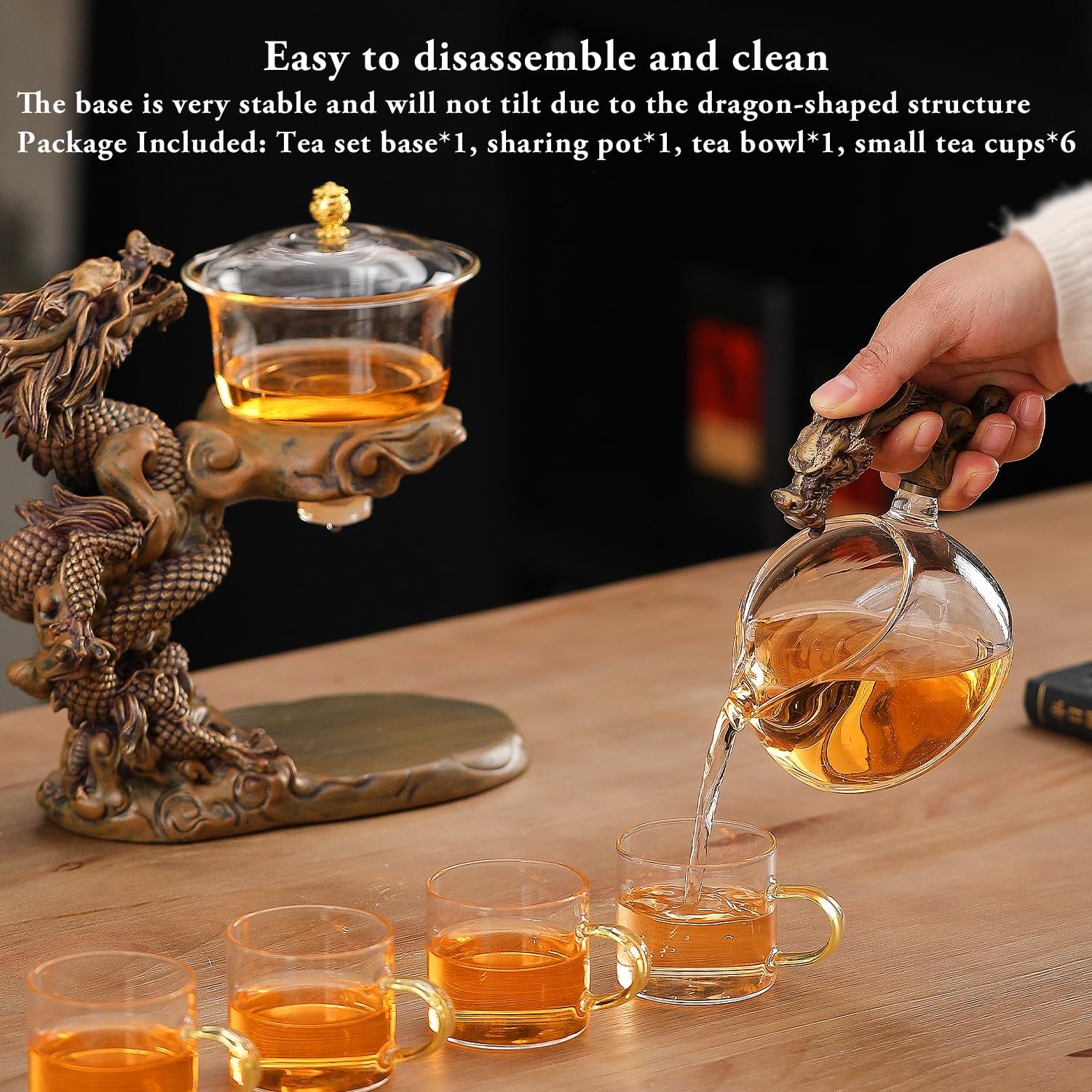 Glass Tea Infuser Set Magnetic Water Diversion Rotating Cover Bowl Semi Automatic