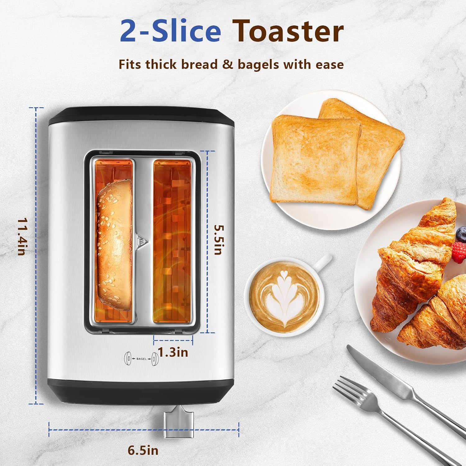 SAKAMOSH 2 Slice Touch Screen Toaster 1.3" Wide Slots for Bagels