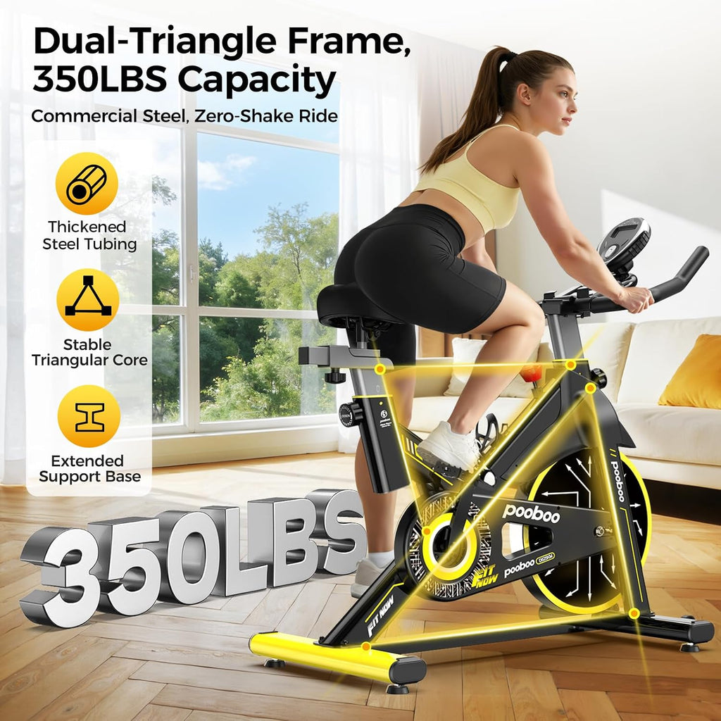 pooboo Exercise Bike, Brake Pad Stationary Bike for Home with Exclusive App