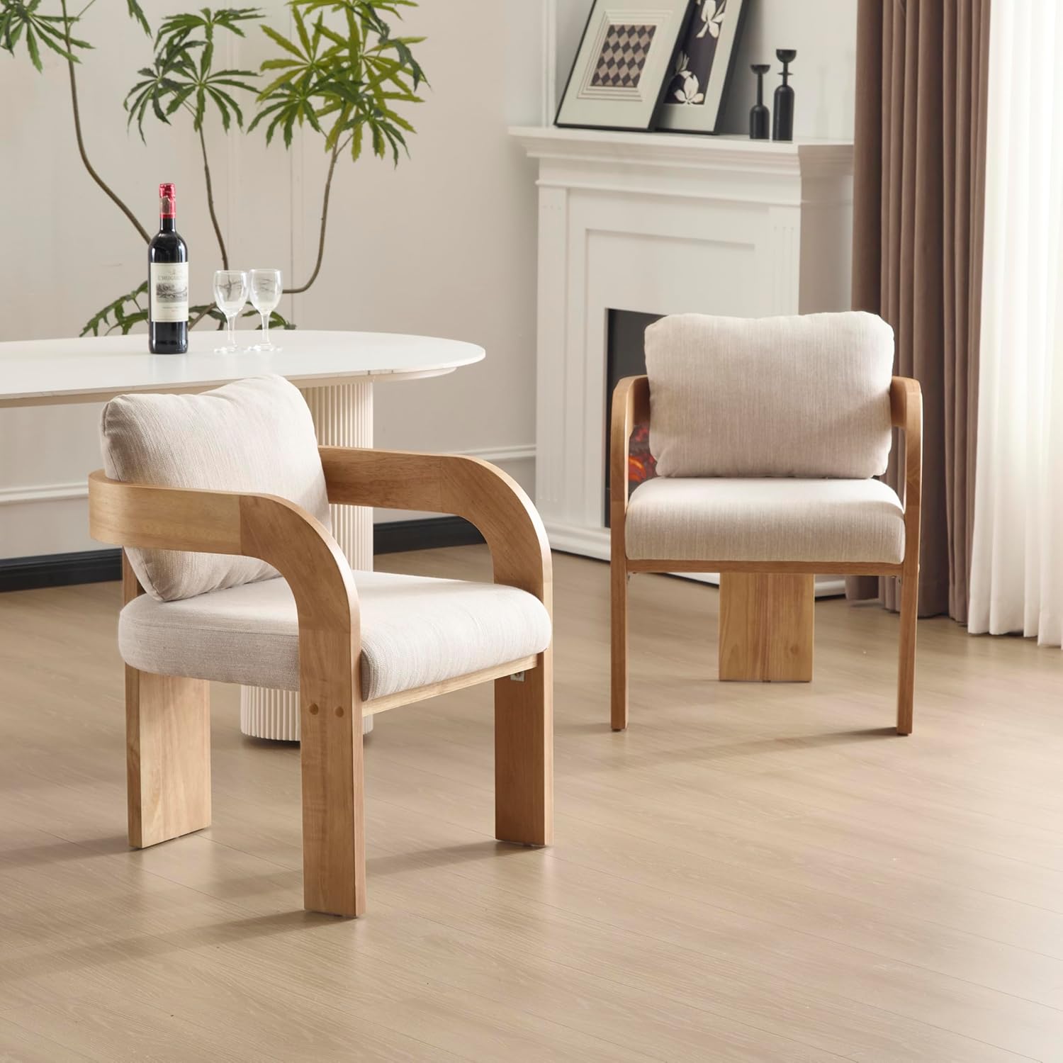 Christopher Knight Home Yorick Modern Dining Chair Set of 2 with Cushion, Solid Wood Dining Room Armchair Set