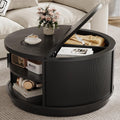 LIKIMIO Round Coffee Table with Storage, 360° Rotating Fluted Rattan