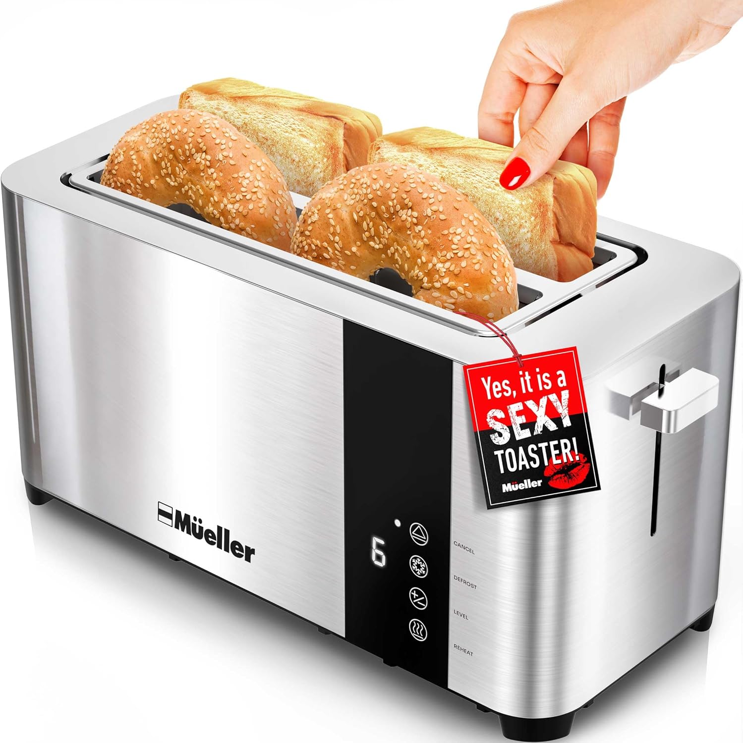 Mueller UltraToast Stainless Steel Toaster 4 Slice – Extra-Wide 1.6" Slots for Artisan Bread, Bagels & Frozen Waffles, 6 Browning Levels