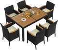 Yaheetech 7 Piece Patio Furniture Set, Outdoor Dining Acacia Wood Table Top Rattan Conversation Set