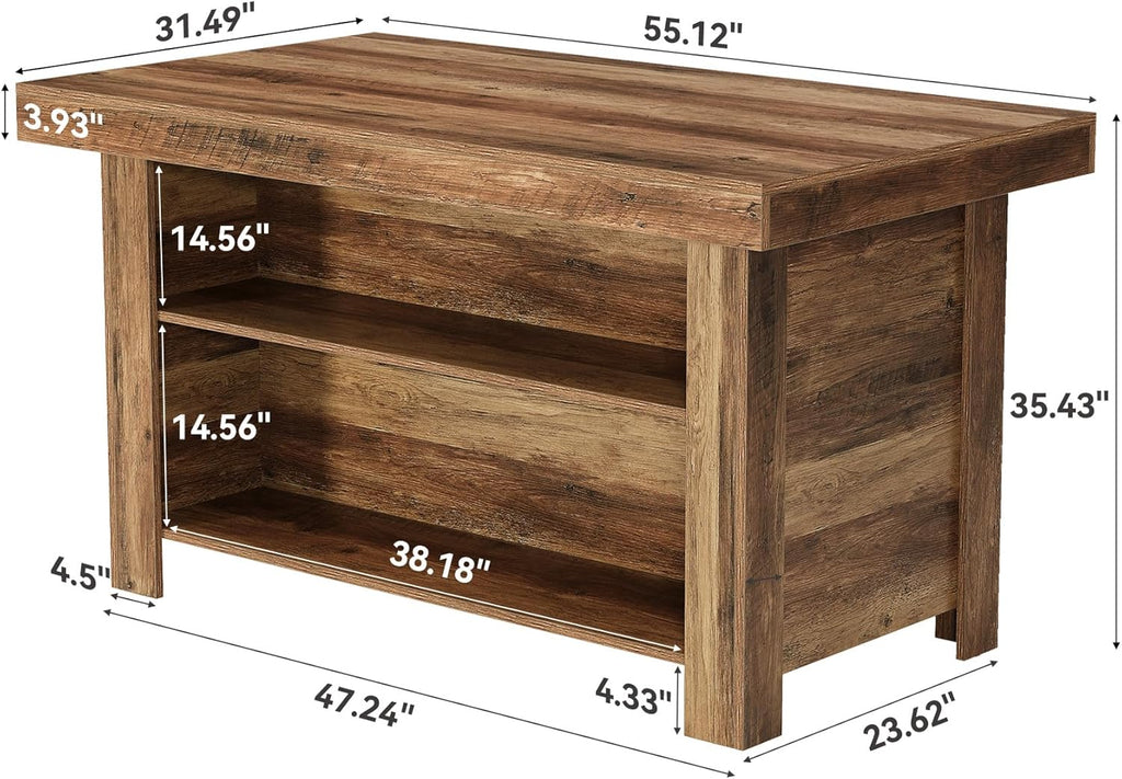 LITTLE TREE 55 Inches Kitchen Island with Storage, 3-Tier Farmhouse