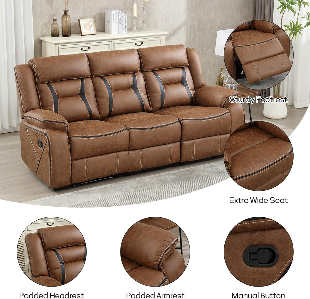 Faux Leather Manual Reclining Sofa, 3 Seat Recliner Sofa Chair
