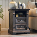 Farmhouse Nightstand with Charging Station, 18" End Table with 2 Drawers Storage and 1 Storage Shelf
