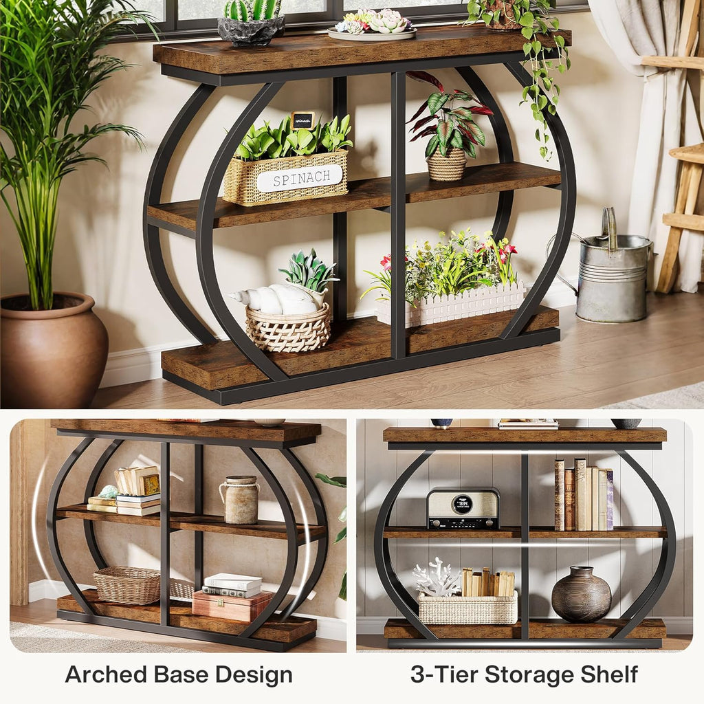 Tribesigns 41.3" Console Table, Industrial 3-Tier Entryway Table with Arched Metal Frame and Storage