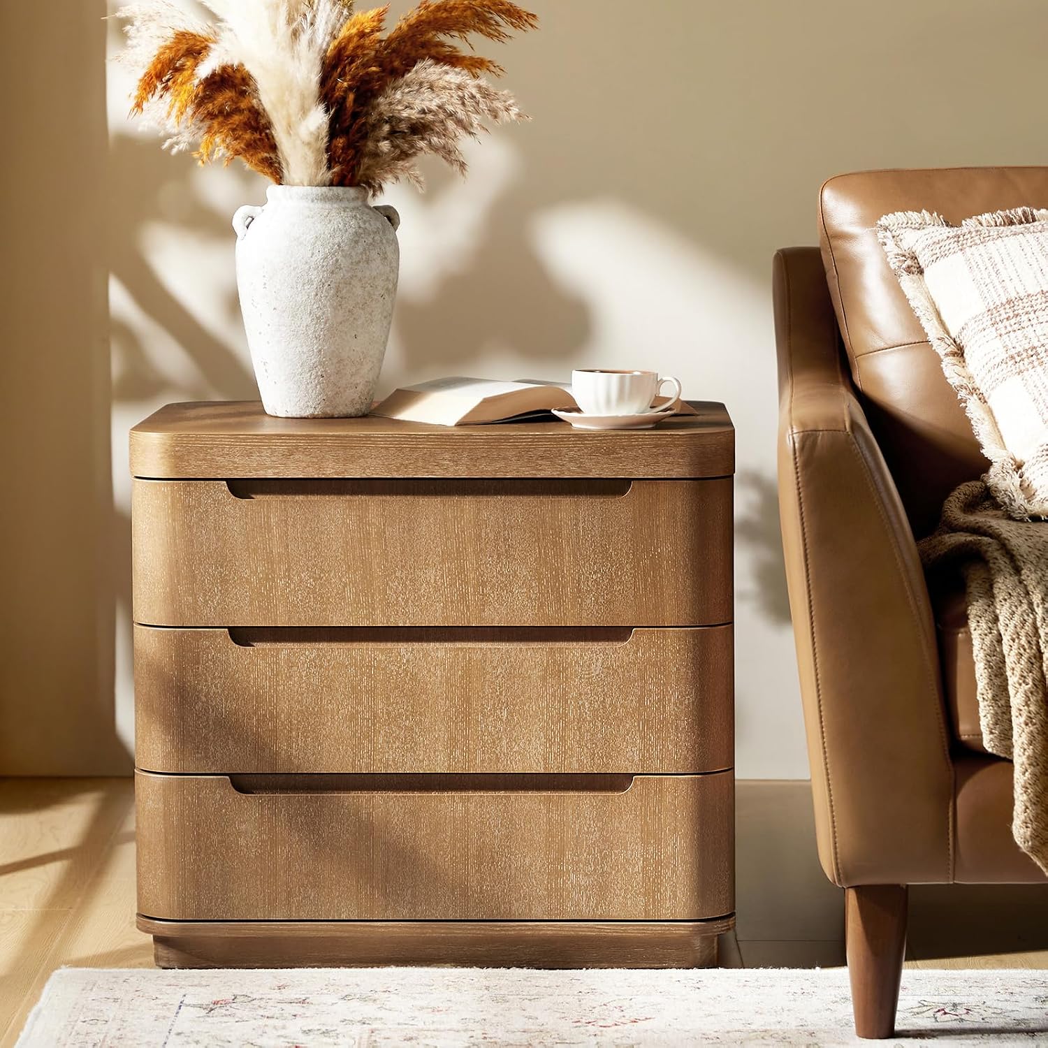 HULALA HOME Large Nightstand with Charging Station Set of 2