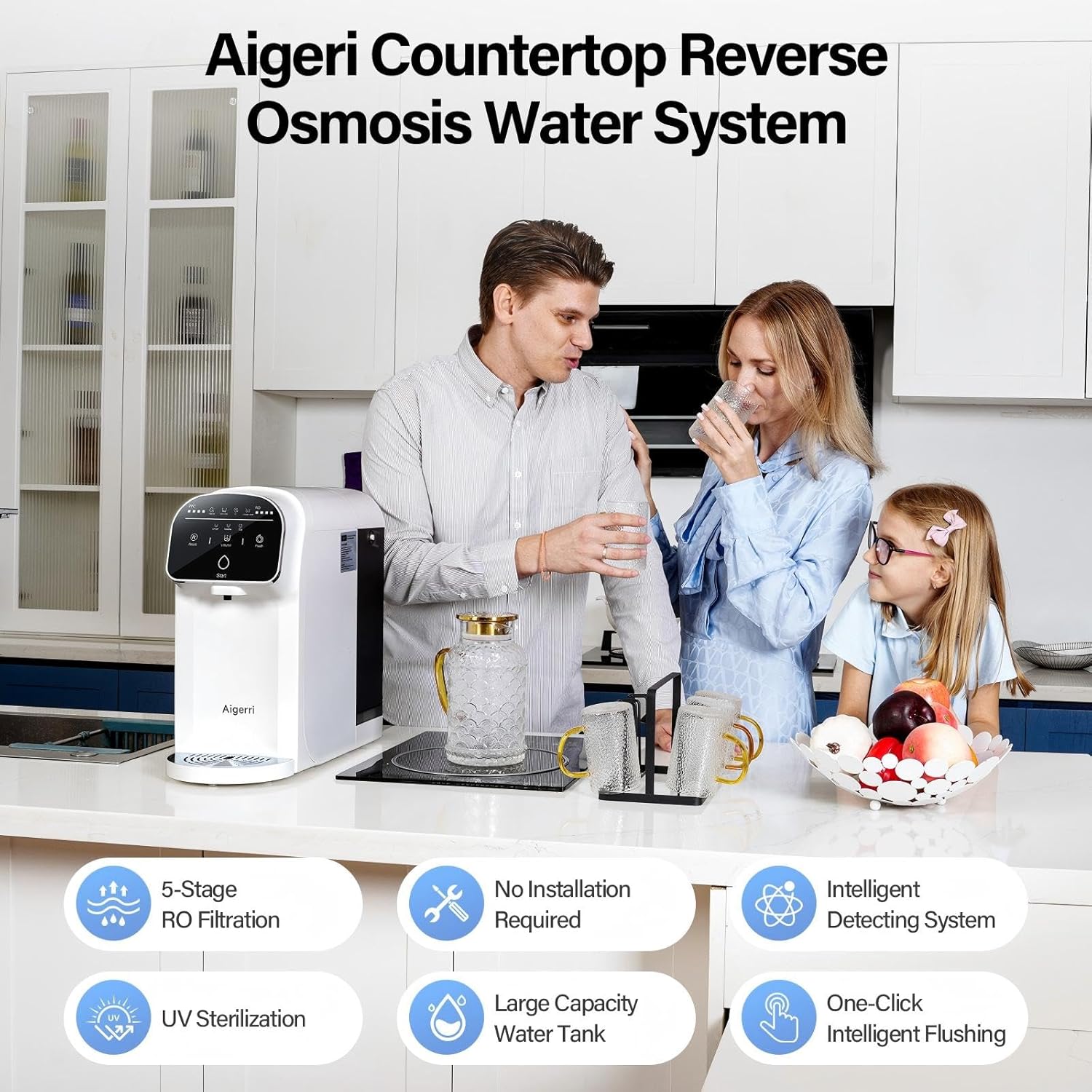 Aigerri UV Countertop Reverse Osmosis Water Filter, NSF/ANSI 372 Certified, 5-Stage RO Filtration System