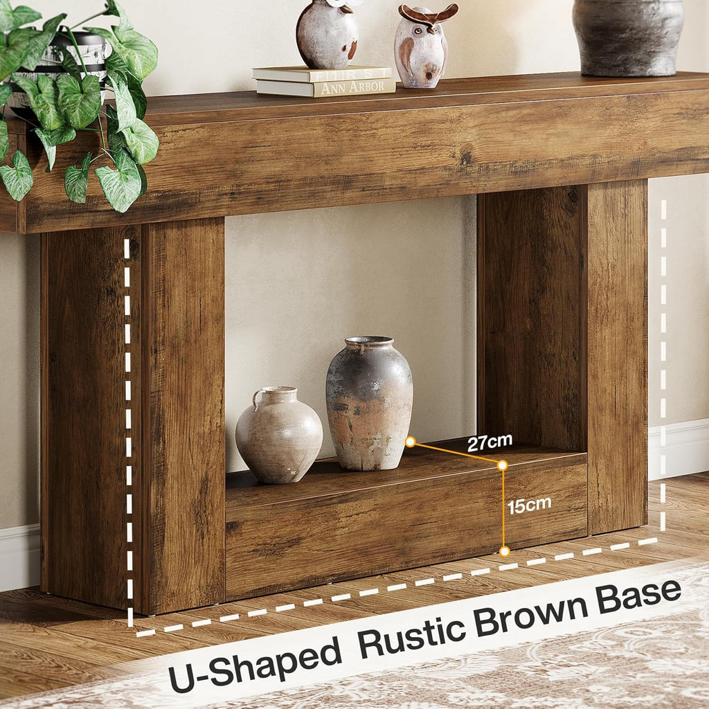 Tribesigns 63" Console Table, Farmhouse 2-Tier Entryway Table with U-Shaped Base, Narrow Long Wood