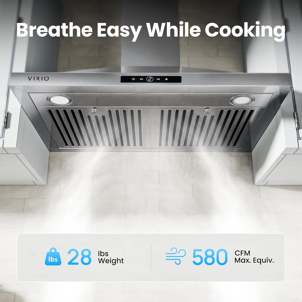 Wall Mount Range Hood 30 inch, 580 CFM, Ducted/Ductless Convertible, Stainless Steel