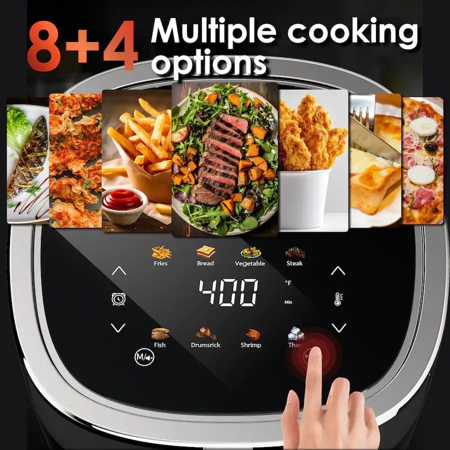 Whuto - 4.2QT Compact Air Fryer, 9-in-1 with Smart Digital Color TouchScreen Air Fryers View Window - Black