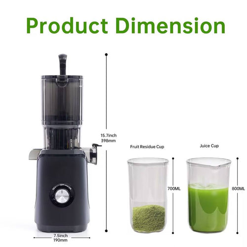 Anysun - Cold Chewable Juicer with Wide Feeding Trough - Easy Clean, Suitable for Whole Vegetables & Fruits - Black