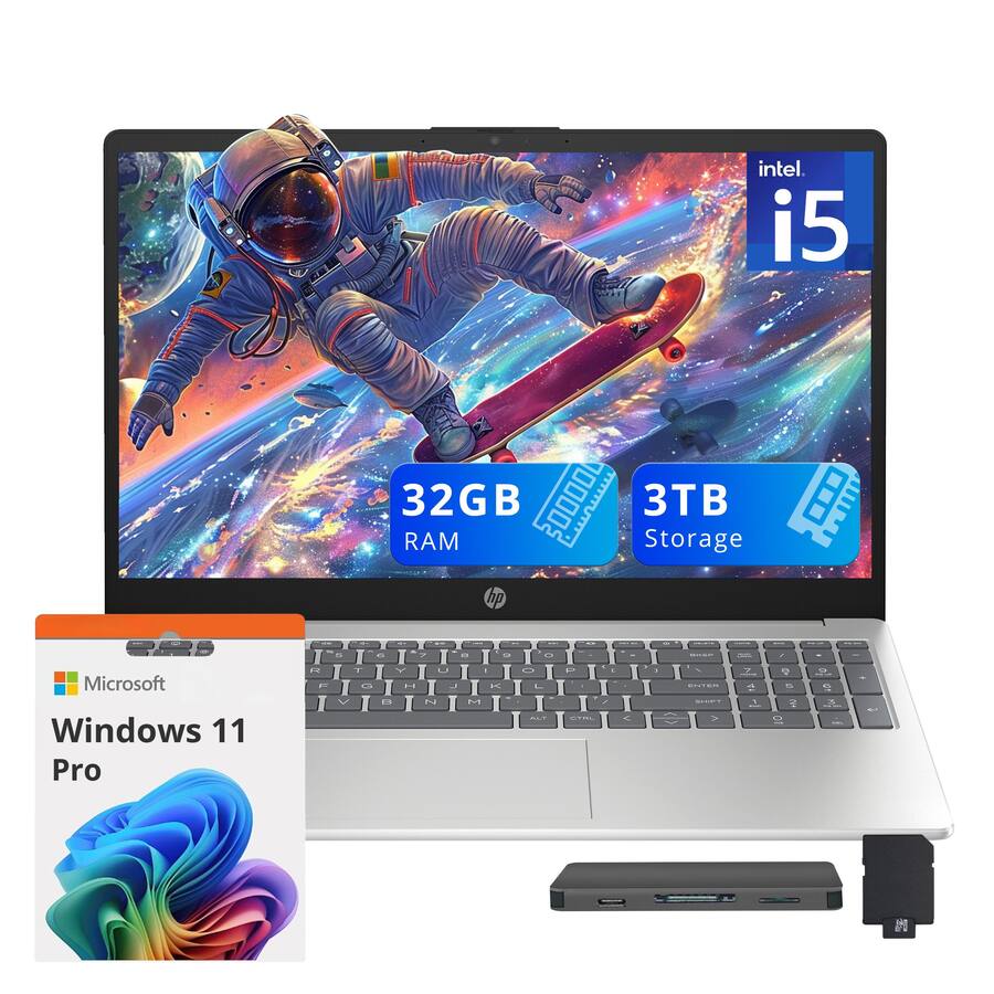 HP - 15.6" FHD IPS Laptop,Intel i5-1235U,32GB RAM,2TB SSD+1TB Docking Station,Win 11 Pro - Silver