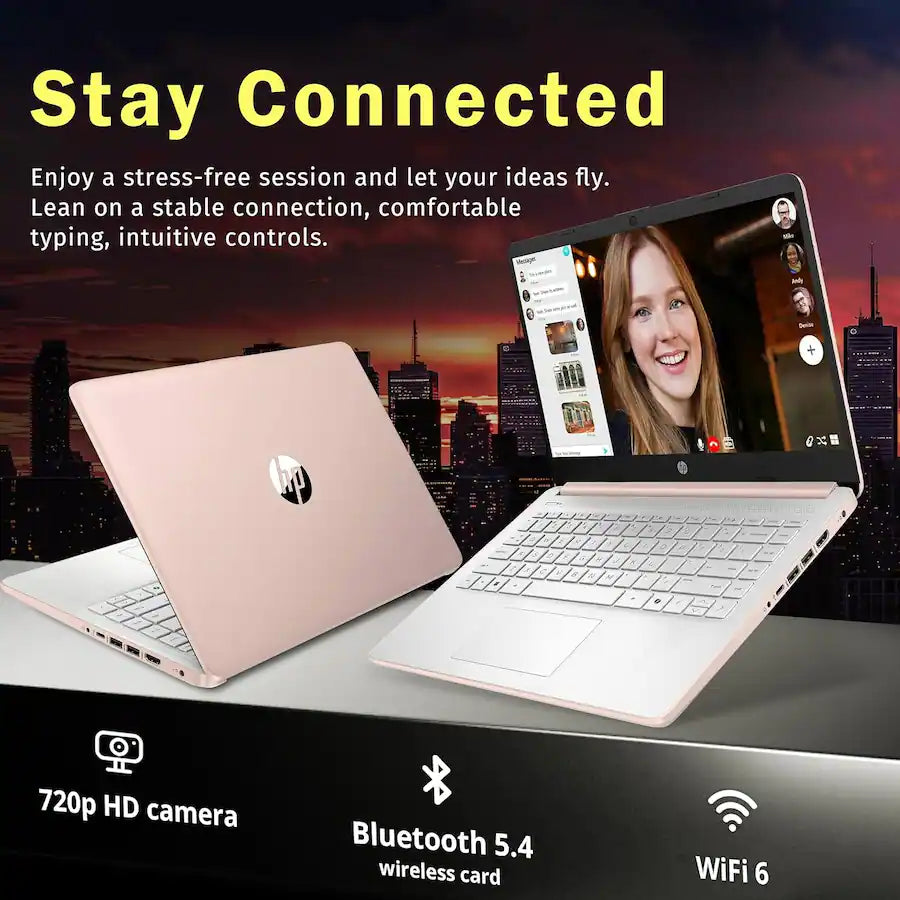 HP - Stream 14" HD Laptop,Intel N150 CPU,16GB RAM,128GB UFS+1TB Docking Set,1 Year Office 365,HD Camera,Win 11s - Gold