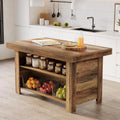 LITTLE TREE 55 Inches Kitchen Island with Storage, 3-Tier Farmhouse