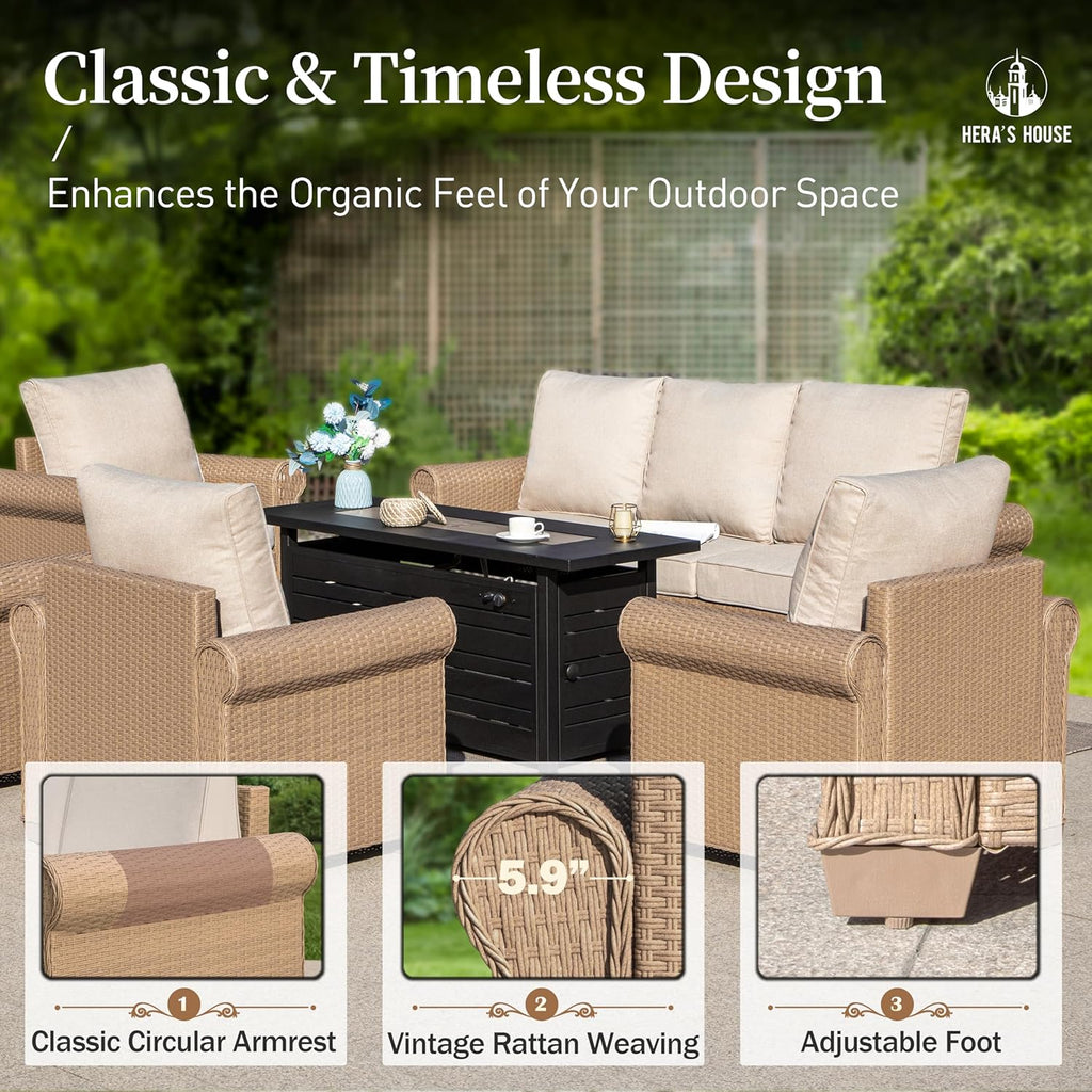 HERA'S HOUSE 6-Piece Patio Furniture Set, All Weather 7 Seats Outdoor Wicker Sofa