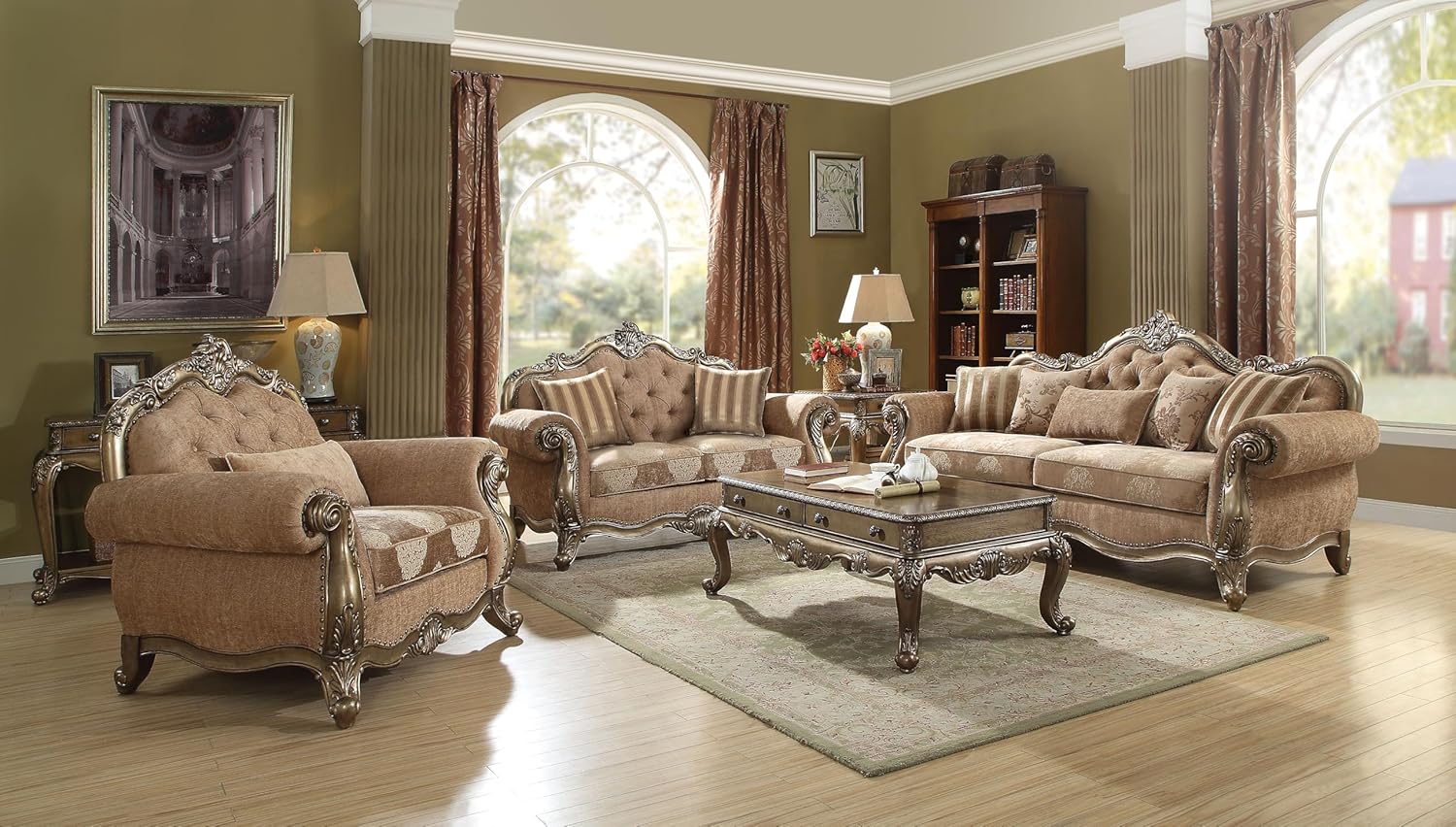 4-Piece Living Room Set Include Sofa w/ 5 Pillows, Loveseat w/ 2 Pillows, Chair w/ 1 Pillow