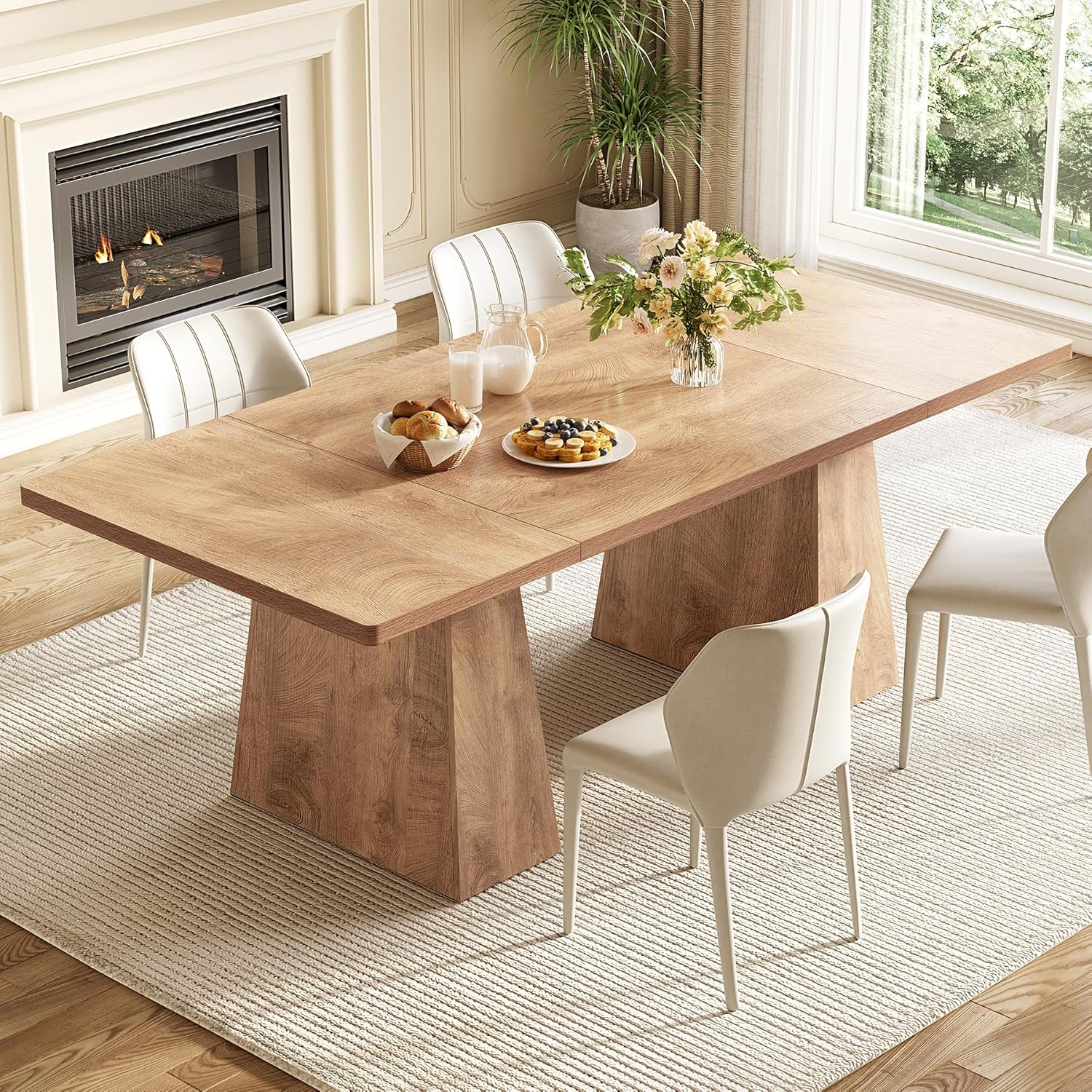 LITTLE TREE Dining Table for 6 People, Wooden Table, Rectangle Furniture with Heavy Duty Legs