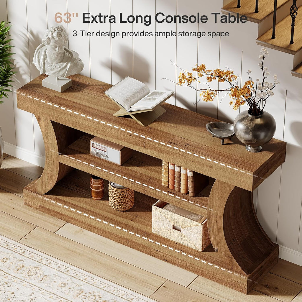 Tribesigns 63-Inch Farmhouse Entryway Console Table with Storage