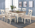 Roundhill Furniture Prato 7-Piece Dining Table Set with Cross Back Chairs, Antique White and Distressed Oak