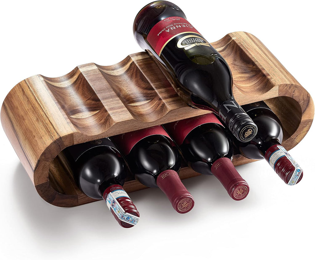 BLUEWEST Wooden Countertop Wine Rack – 8-Bottle Acacia Wine