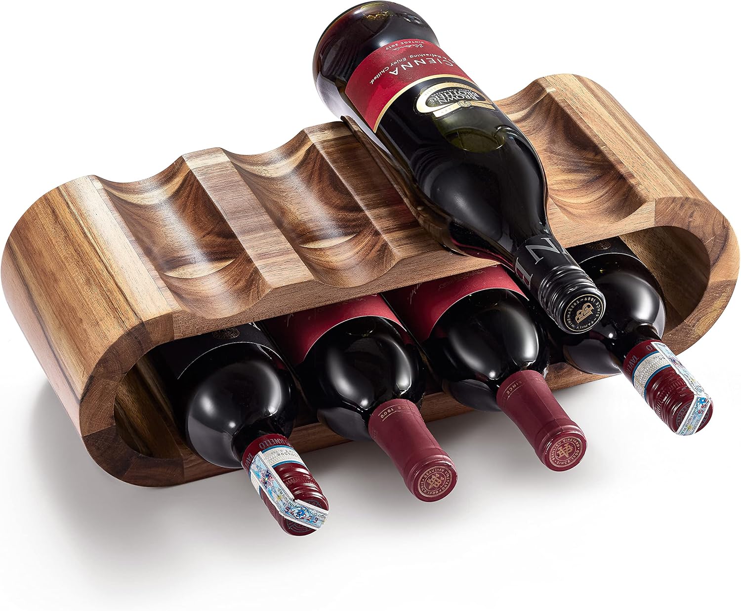 BLUEWEST Wooden Countertop Wine Rack – 8-Bottle Acacia Wine