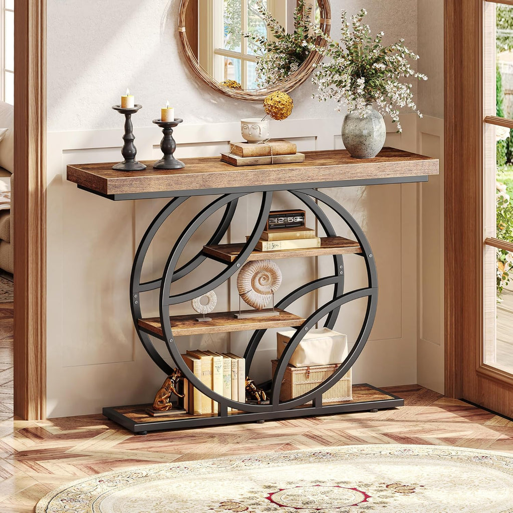 Huuger Modern Console Table, 41.3 Inch Sofa Table with Artistic Curved Metal Frame, Narrow Entryway Table