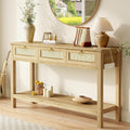 SUPERJARE Rattan Console Sofa Table with Outlets and USB-C Port, 3 Drawer