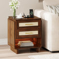 Farmhouse Nightstand with Charging Station, 18" Wide End Table with 2 Drawers, Wood Dresser for Bedroom