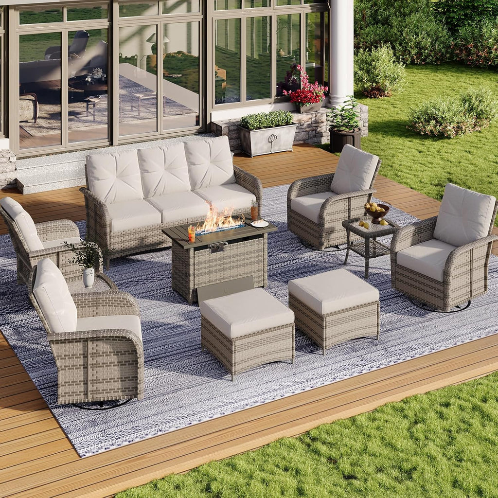 Aoxun 10-Piece Patio Furniture Set with 44” Fire Pit Table