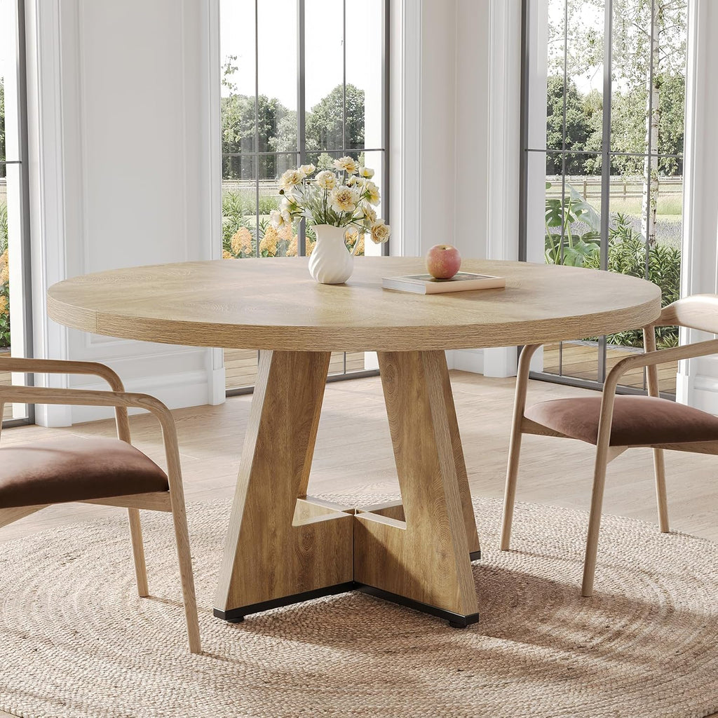LITTLE TREE Round Dining Table for 4-6 People, 47 Inches Dining Room Table with Wooden Pedestal Base
