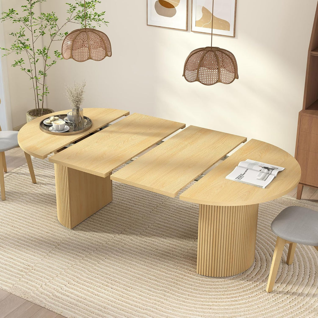 41 in-78 in Extendable Dining Room Table for 4-8, Round Expandable Kitchen Table with Fluted Base
