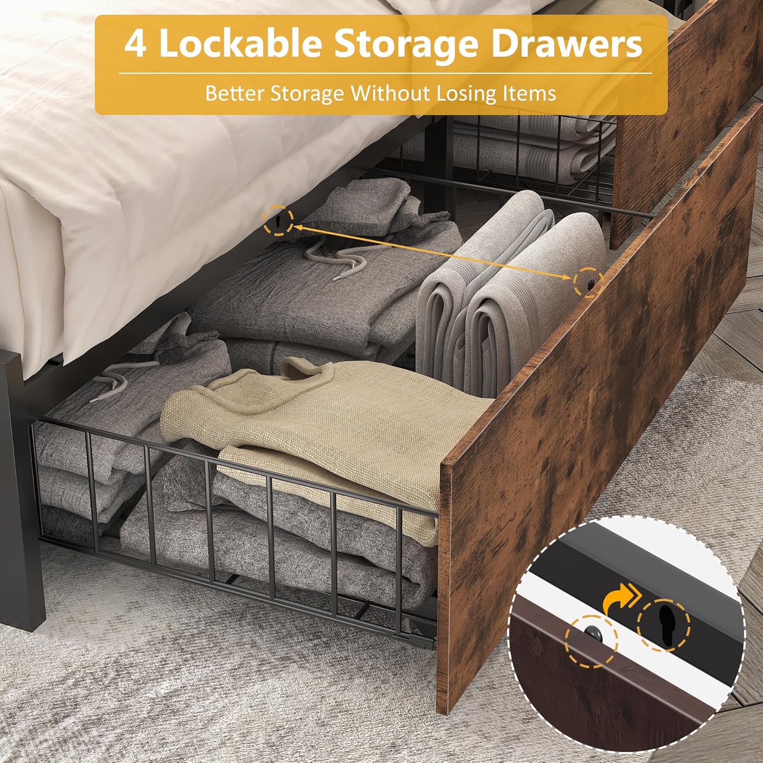 Lifezone Queen Bed Frame with 2-Tier Storage Headboard