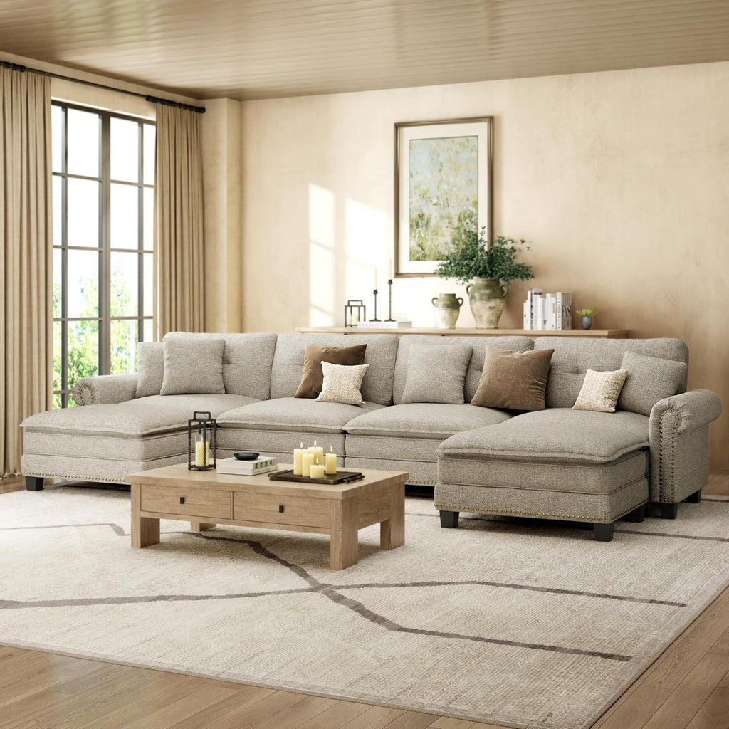 HERA'S HOUSE 150" Oversized Mid-Century Modern Couch, Classic U Shaped Pet Friendly Couch for Living Room