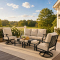 Patio Furniture Set, Modern Metal Outdoor Patio Furniture, 3 Seater Sofa, 2 Swivel Chairs, 2 Ottomans