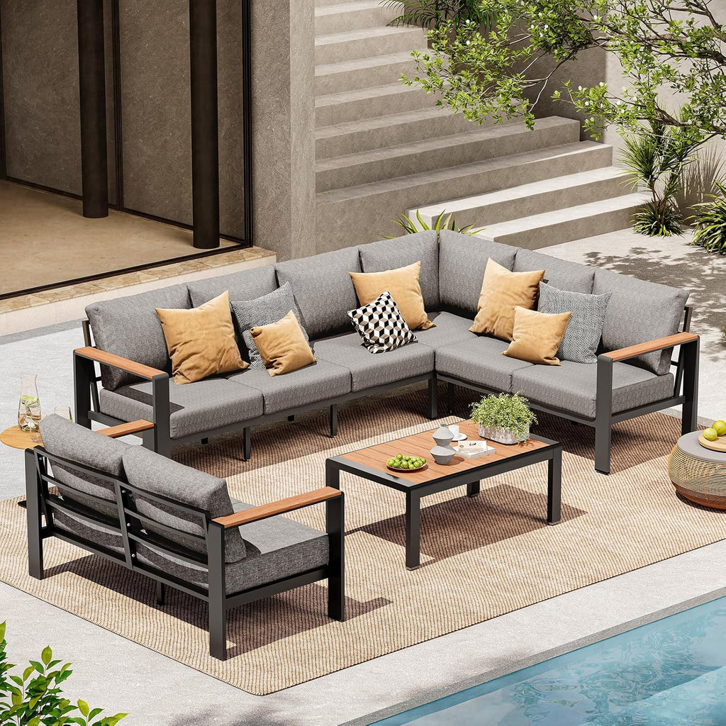 Aluminum Outdoor Patio Furniture Set 8 Seats, Outdoor Sectional Corner Sofa, Patio Conversation Sets