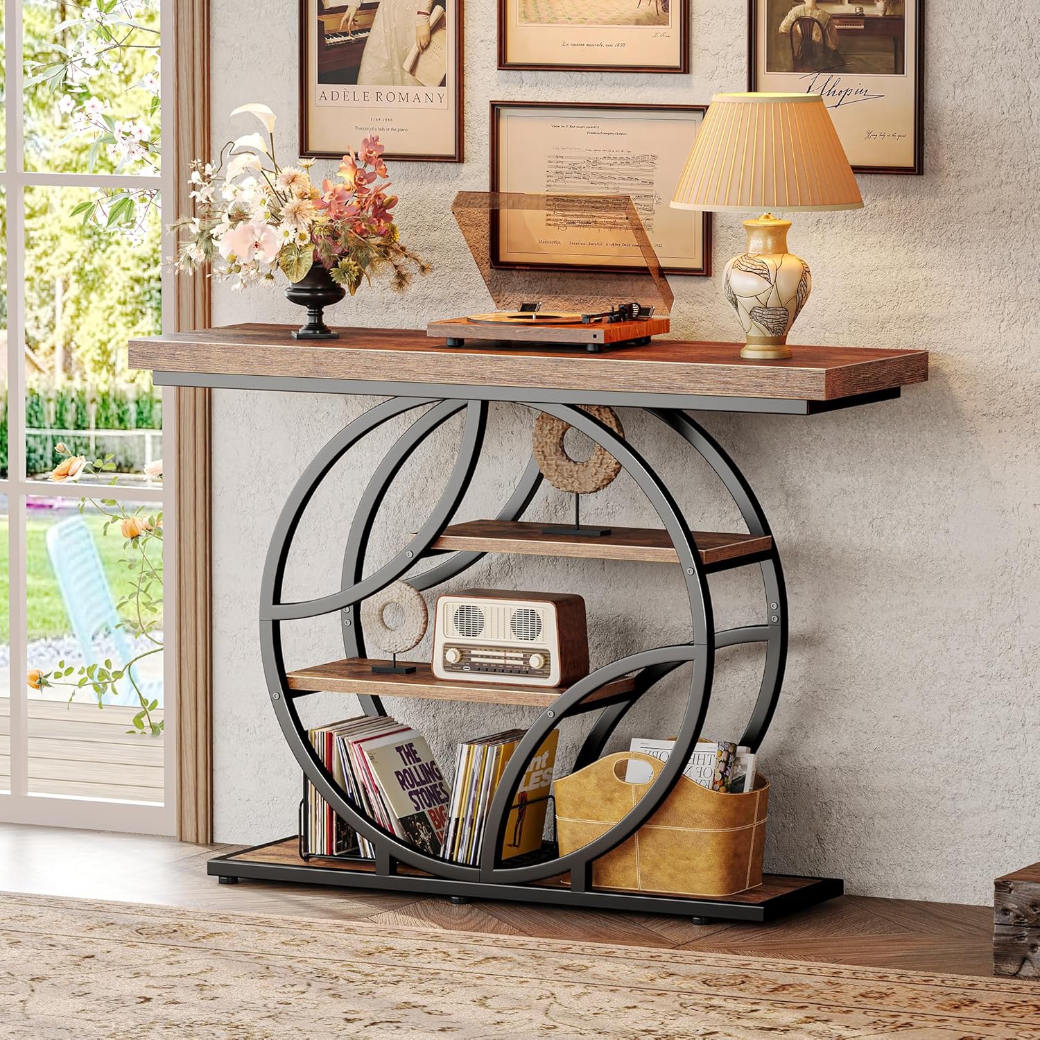 Huuger Modern Console Table, 41.3 Inch Sofa Table with Artistic Curved Metal Frame, Narrow Entryway Table
