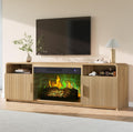 AMERLIFE 70" Fluted Fireplace TV Stand for TVs Up to 80", Modern TV Console with 30" Electric Fireplace