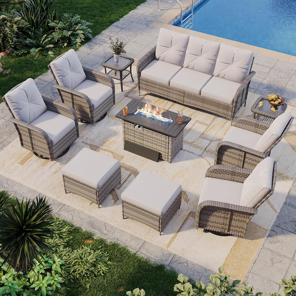 Aoxun 10-Piece Patio Furniture Set with 44” Fire Pit Table