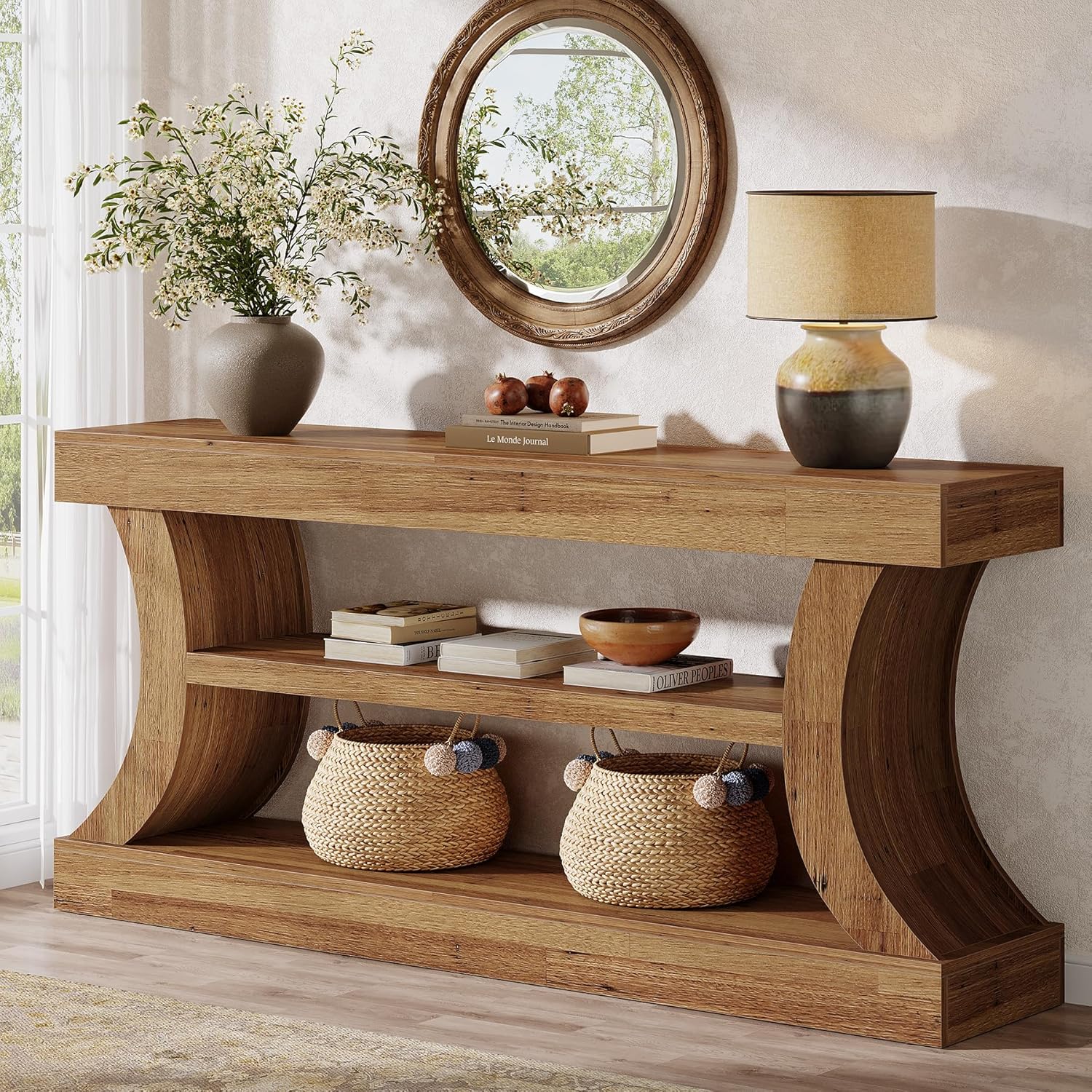 Tribesigns 63-Inch Farmhouse Entryway Console Table with Storage