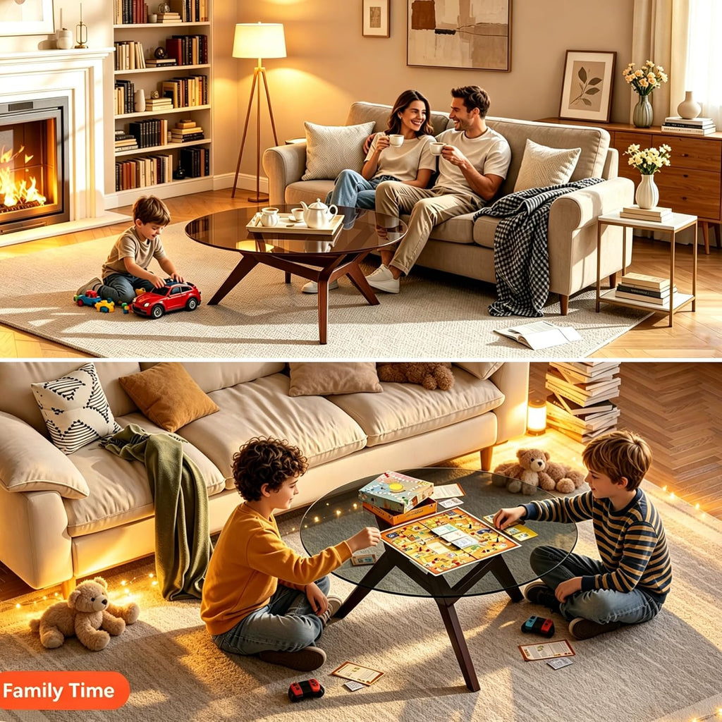 Glass Coffee Table - Round Coffee Table with Clear Tempered Glass Top