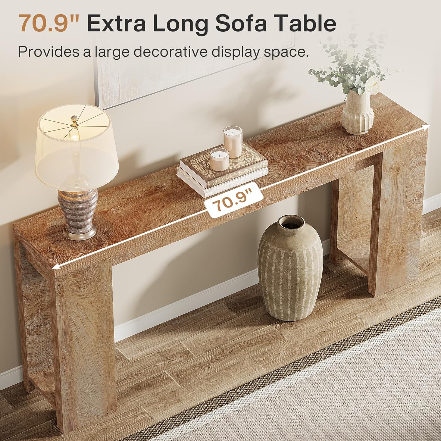 Tribesigns 70.9-Inch Extra Long Console Table, Farmhouse Wood Sofa Table Behind Couch
