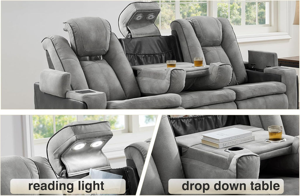 THSUPER Power Microfiber Reclining Sofa, Home Theater Seating Recliner Couch