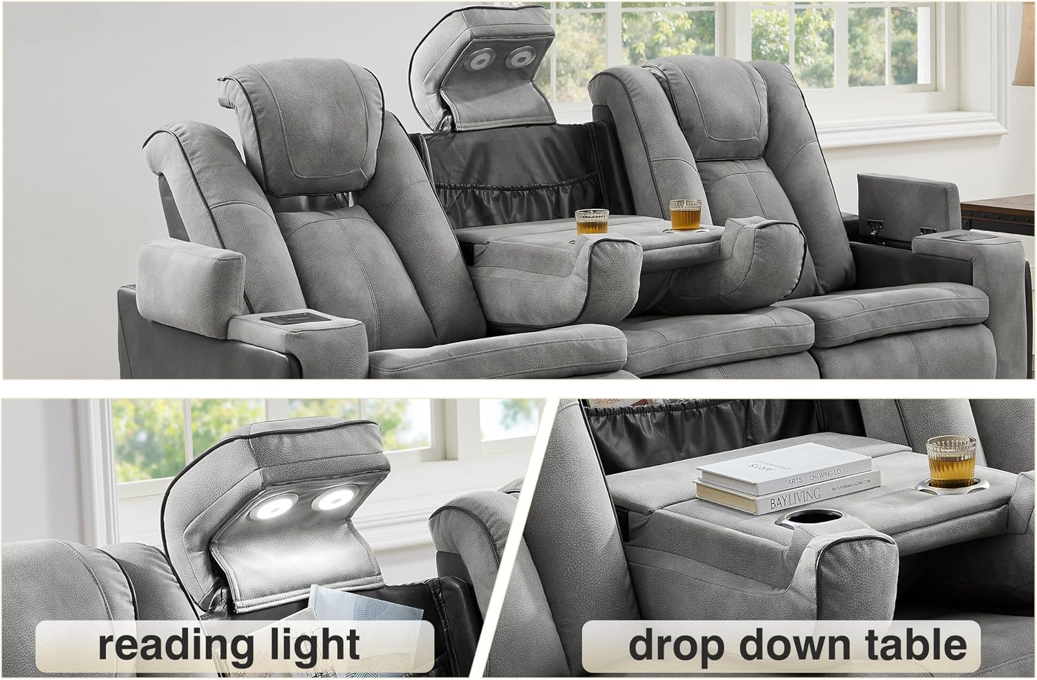 THSUPER Power Microfiber Reclining Sofa, Home Theater Seating Recliner Couch