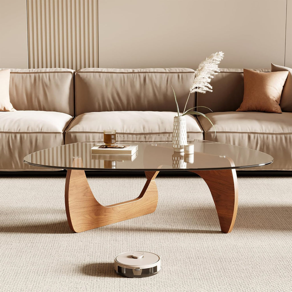 Morden Coffee Table, 42.5" x 28.5" x 16.1" Triangle Tempered Glass Top for Living Room