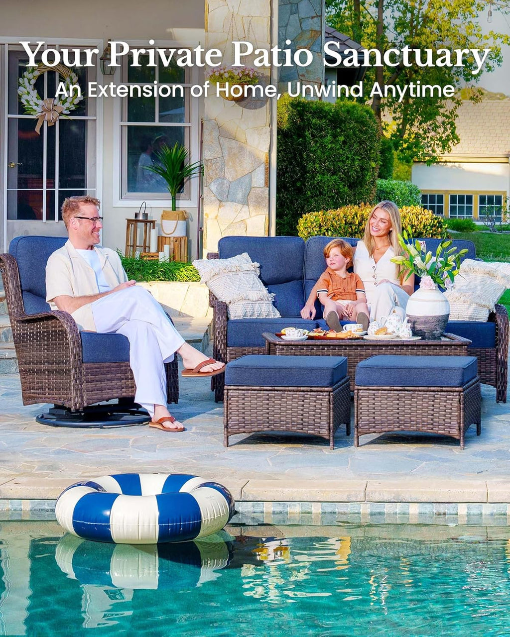 7-Piece Luxury Patio Furniture Set with 6" Thick Cushions, Weather-Resistant Wicker High Back Swivel