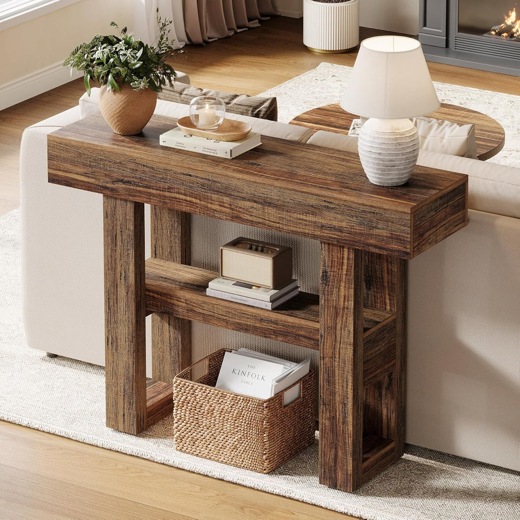 Tribesigns 41.34-Inch Farmhouse Console Table, 2-Tier Narrow Sofa