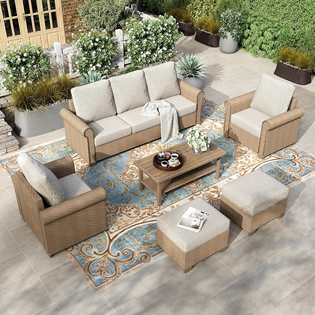 HERA'S HOUSE 6-Piece Patio Furniture Set, All Weather 7 Seats Outdoor Wicker Sofa